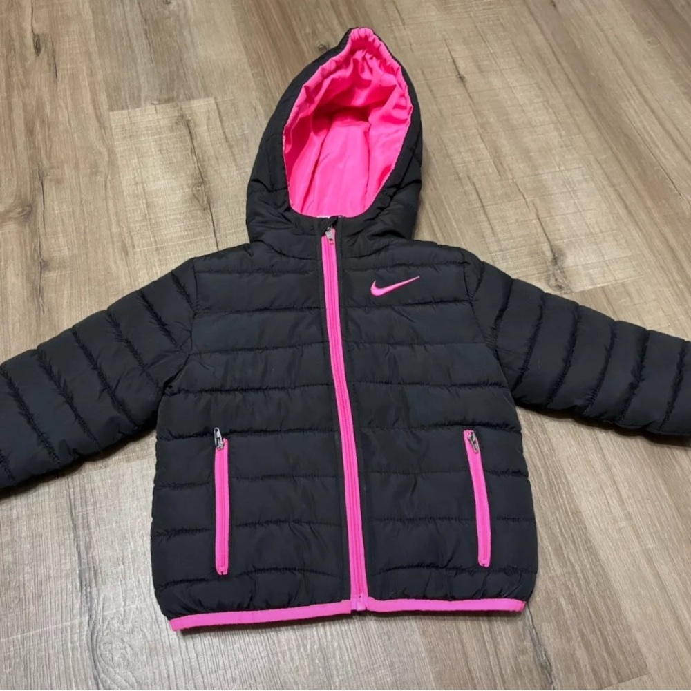 Nike Kids Black and Pink Puffer Jacket
